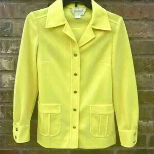 Yellow Vintage 60/70s Polyester Jacket Gold Buttons Pockets Retro